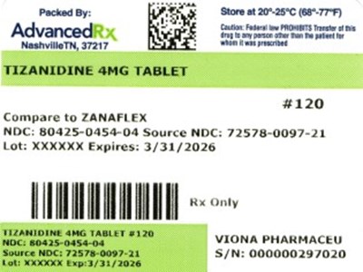 Tizanidine 4mg #120 (Tizanidine 4mg 80425 0454 04)